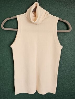 Zara Knit Sleeveless Turtleneck Top | Soft Pink Beige | Size S